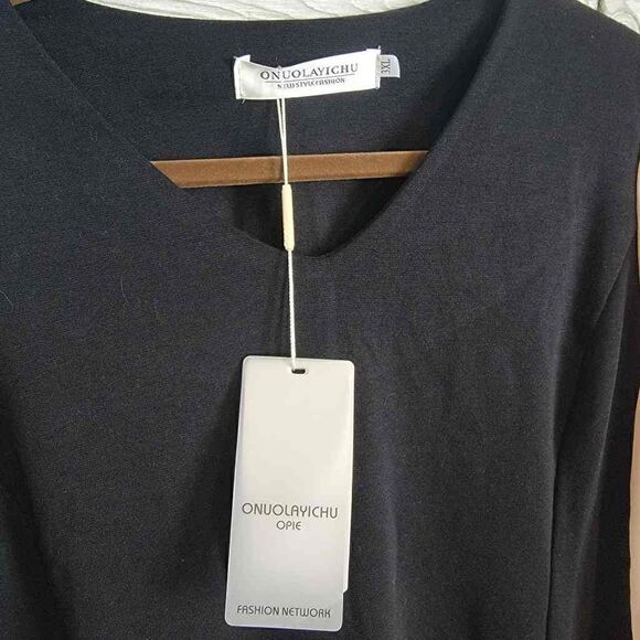 Shift Dress with Nude Sheer Chiffon Sleeves Onuolayichu SZ 3XL Plus Size - Picture 2 of 4